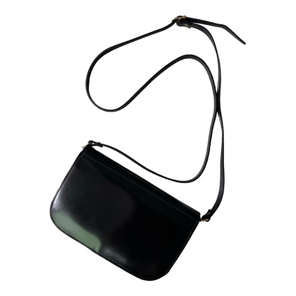 SIMONE Black Leather Slim Crossbody Bag with Gold Hardware - Picture 3 of 5